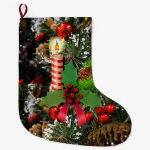 Christmas Stocking, Christmas Candle Large Christmas Stocking