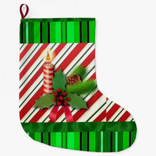 Christmas Stocking, Christmas Candle Large Christmas Stocking (Front)