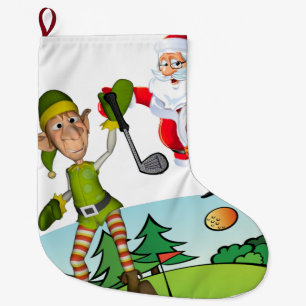 Christmas Stocking, Christmas Elf Golf Large Christmas Stocking