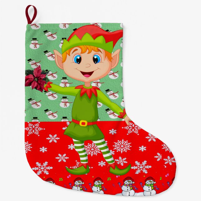Christmas Stocking, Christmas Elf Large Christmas Stocking (Front)