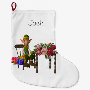 Christmas Stocking, Christmas Elf Large Christmas Stocking