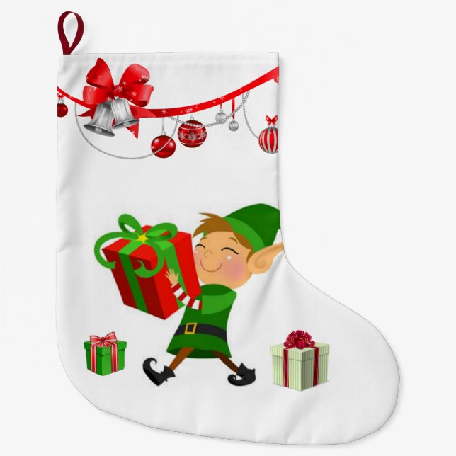 Christmas Stocking, Christmas Elf Large Christmas Stocking (Front)