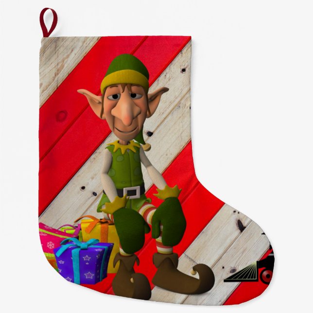 Christmas Stocking, Christmas Elf Large Christmas Stocking (Front)