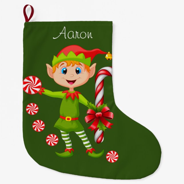 Christmas Stocking, Christmas Elf Large Christmas Stocking (Front)
