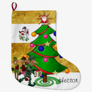 Christmas Stocking, Christmas Elf Snowman Large Christmas Stocking