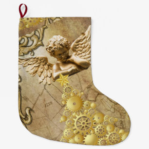 Christmas Stocking, Christmas Gold Angel Large Christmas Stocking