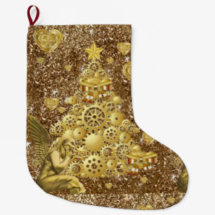 Christmas Stocking, Christmas Gold Angel Large Christmas Stocking