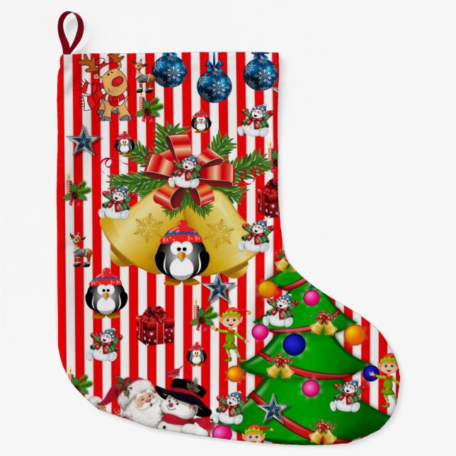 Christmas Stocking, Christmas Penguin Large Christmas Stocking (Front)
