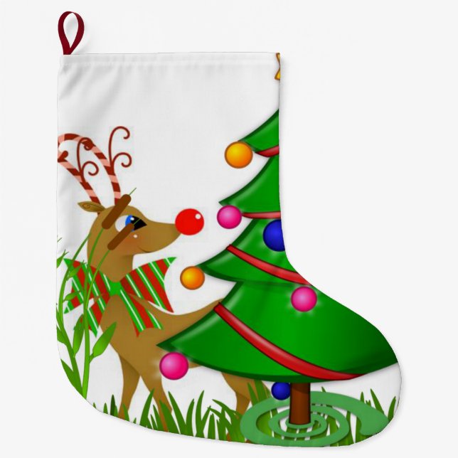 Christmas Stocking, Christmas Reindeer Large Christmas Stocking (Front)