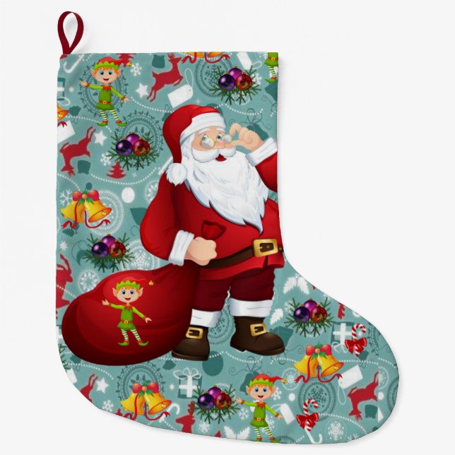 Christmas Stocking, Christmas Santa Large Christmas Stocking (Front)