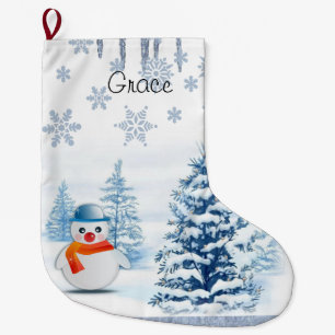 Christmas Stocking, Christmas Snowman Large Christmas Stocking