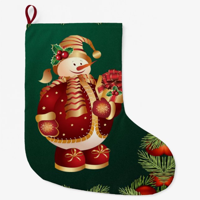 Christmas Stocking, Christmas Snowman Large Christmas Stocking (Front)