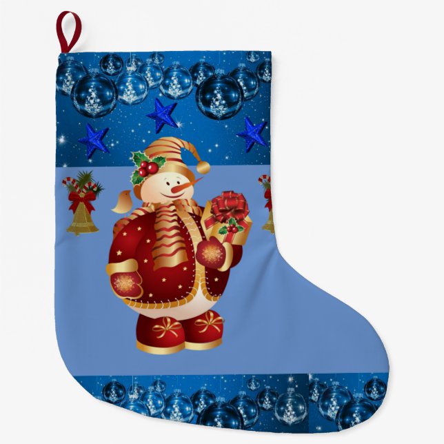 Christmas Stocking, Christmas Snowman Large Christmas Stocking (Front)