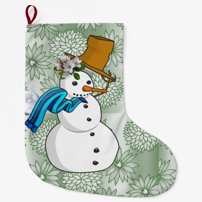 Christmas Stocking, Christmas Snowman Large Christmas Stocking (Front)