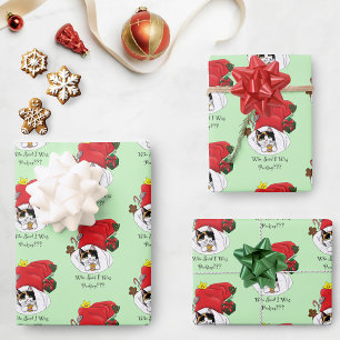 Christmas Stocking Cute Calico Kitten Wrapping Paper Sheet
