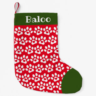 Christmas Stocking Dog Paw Print Red Green