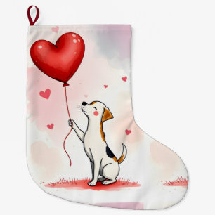 Christmas Stocking,  Dog Red Heart Large Christmas Stocking