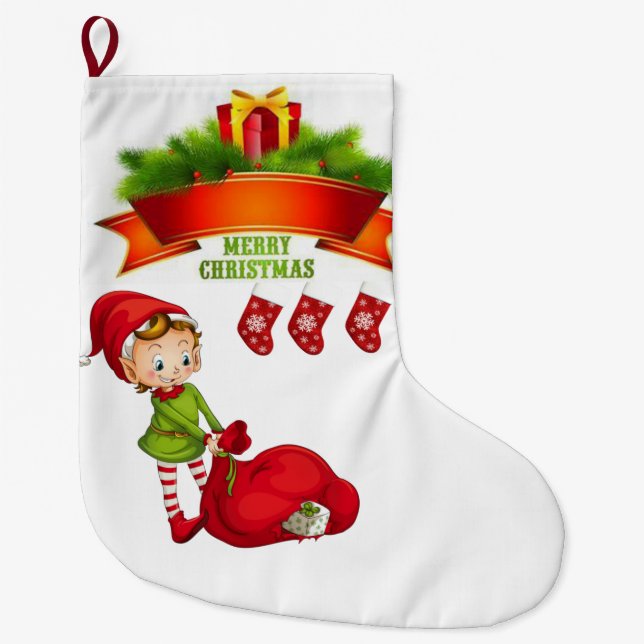 Christmas Stocking, Elf Large Christmas Stocking (Front)