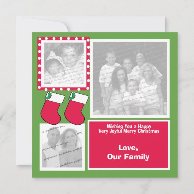 Christmas Stocking Family Photo Greeting Flat Card (Front)