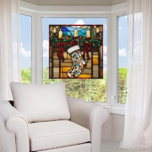 Christmas Stocking Faux Stained Glass Window Cling