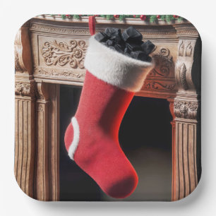 Christmas Stocking Filled With Coal Paper Plate