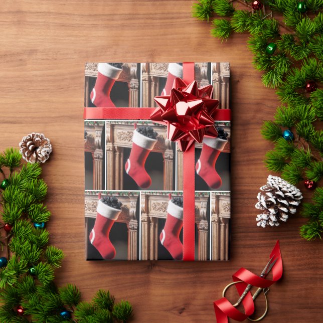 Christmas Stocking Filled With Coal Wrapping Paper (Holiday Gift)