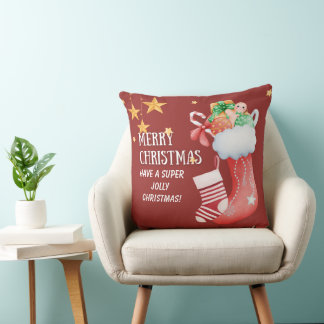 Christmas Stocking Full of Gifts Illustration Cushion
