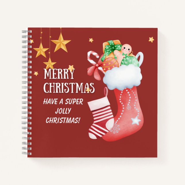 Christmas Stocking Full of Gifts Illustration Notebook (Front)