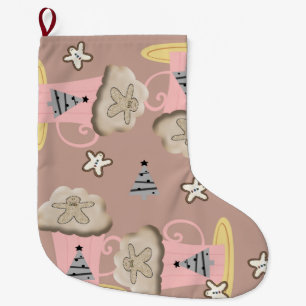Christmas Stocking, Gingerbread Man Coffee Large Christmas Stocking