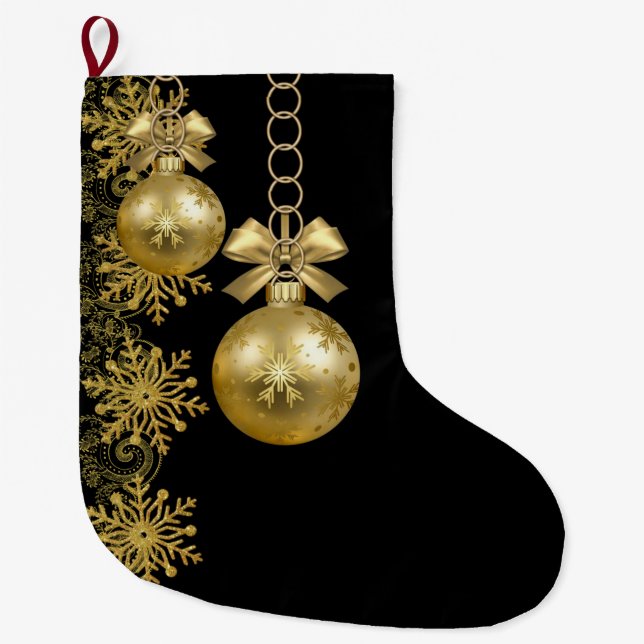 Christmas Stocking, Gold Balls Large Christmas Stocking (Front)
