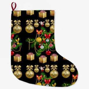 Christmas Stocking, Gold Balls Large Christmas Stocking