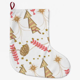 Christmas Stocking, Gold Christmas Trees Stocking