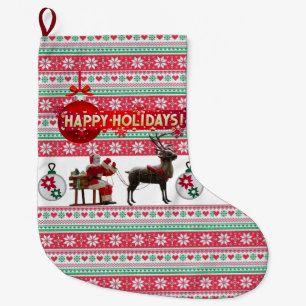 Christmas Stocking, Happy Holidays Large Christmas Stocking