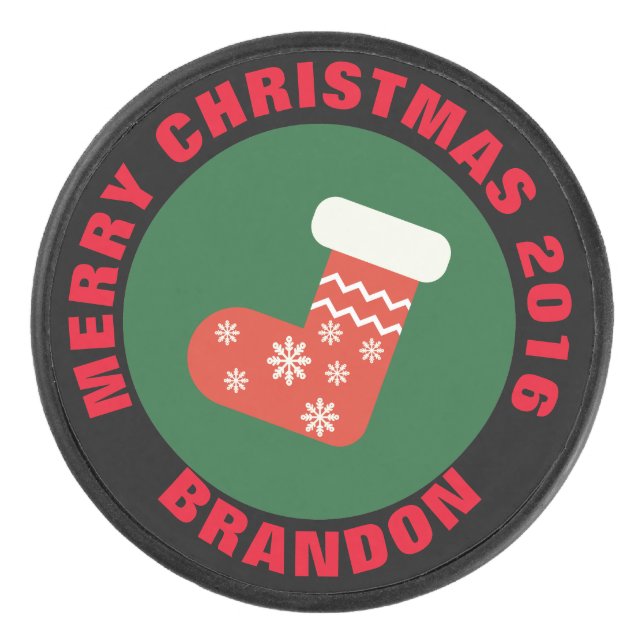 Christmas Stocking Hockey Puck (Front)