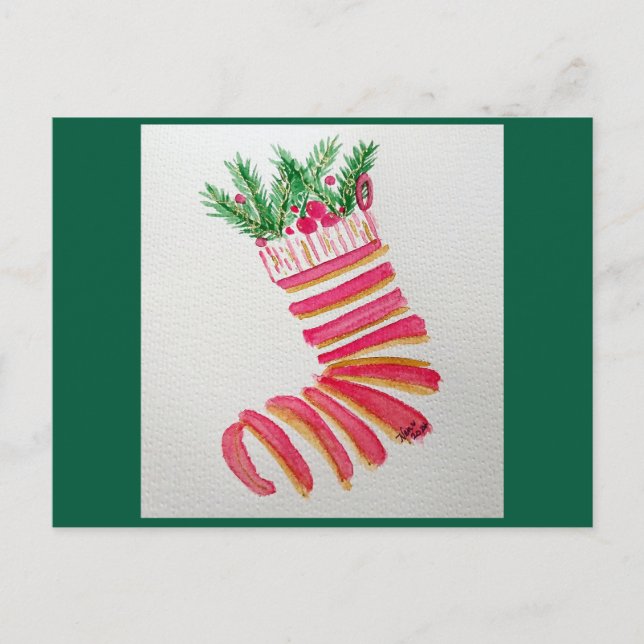 Christmas Stocking  Holiday Postcard (Front)