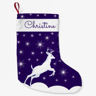 Christmas Stocking Jumping Reindeer Snow Night Sta