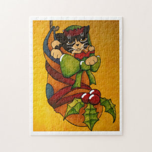 Christmas Stocking Kitty Cat v1 Jigsaw Puzzle