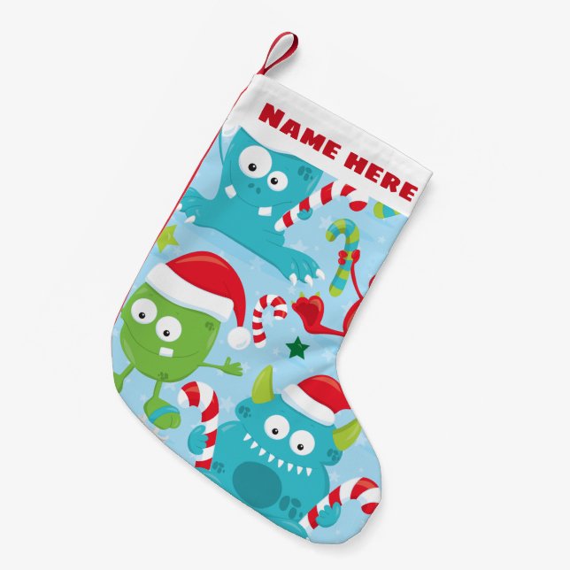 Christmas Stocking Little Monster (Personalise it) (Front (Hanging))