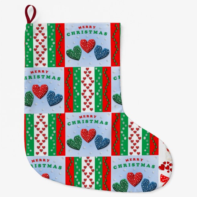 Christmas Stocking, Merry Christmas Large Christmas Stocking (Front)