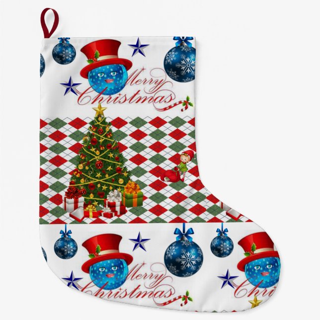 Christmas Stocking, Merry Christmas Large Christmas Stocking (Front)