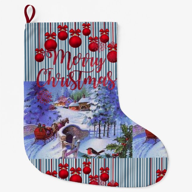 Christmas Stocking, Merry Christmas Large Christmas Stocking (Front)