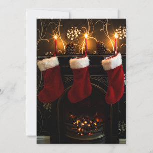 Christmas Stocking on the fireplace Holiday Card