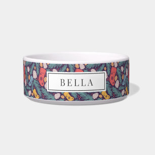 Christmas Stocking Pattern Holiday Name Pet Bowl