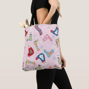 Christmas Stocking Pink Baby Blue Tote Bag
