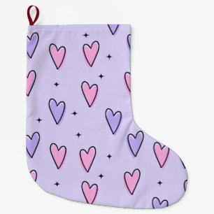 Christmas Stocking, Pink Purple Hearts Love Large Christmas Stocking