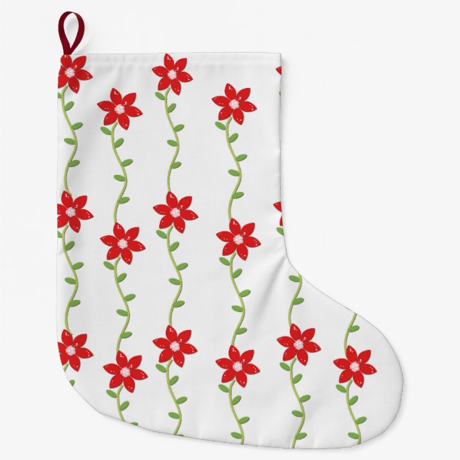 Christmas Stocking, Poinsettia  Large Christmas Stocking (Front)