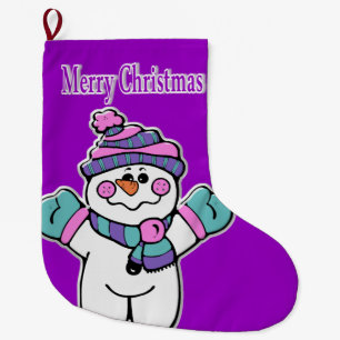 Christmas Stocking, Purple Snowman  Large Christmas Stocking