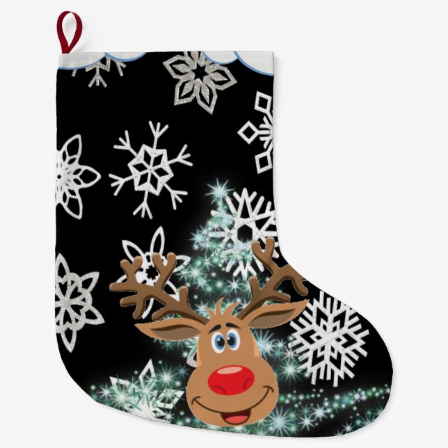 Christmas Stocking, Reindeer Large Christmas Stocking (Front)