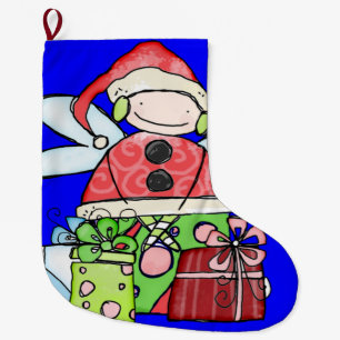 Christmas Stocking, Santa Angel Blue  Large Christmas Stocking
