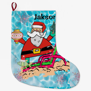 Christmas Stocking,  Santa Beach Bum Large Christmas Stocking